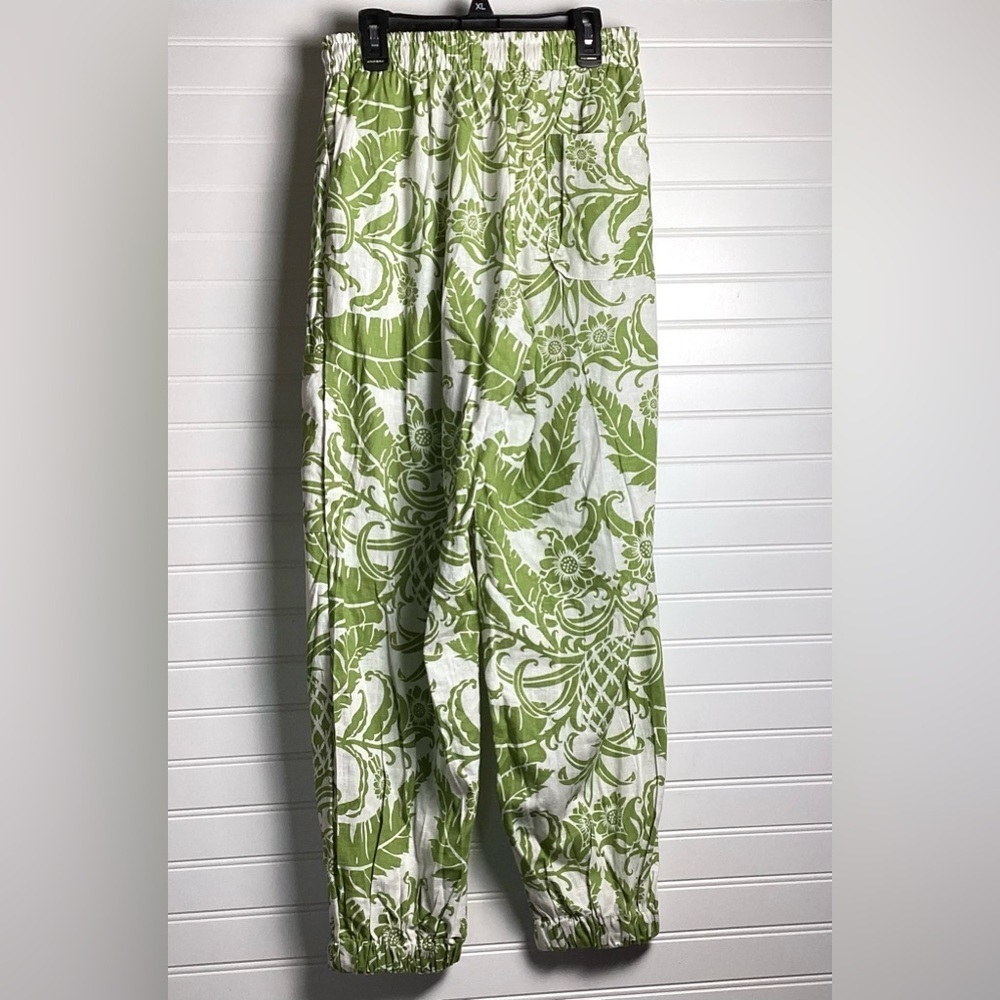 Rachel Zoe NWT Leafy Green and White print Linen Blend Joggers Size XS - Picture 4 of 12